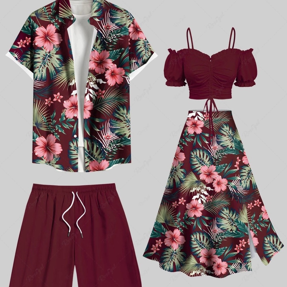 Tropical Floral Hawaiian Matching Set Couples Womens Size Medium NEW